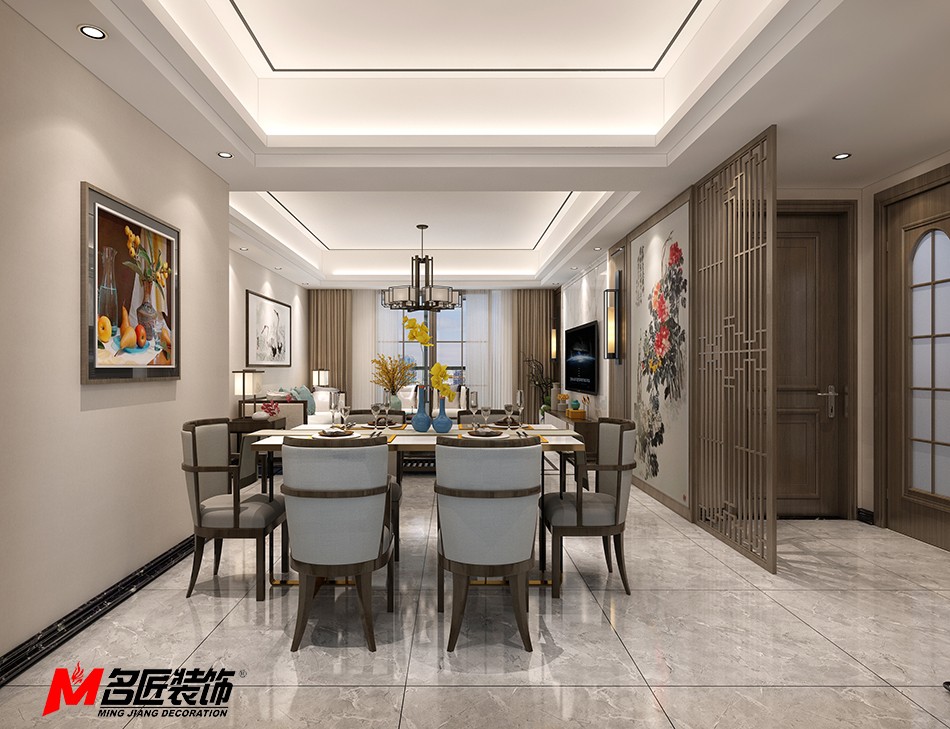 新中式风格室内装修设计效果图-保山中海寰宇三居123平米