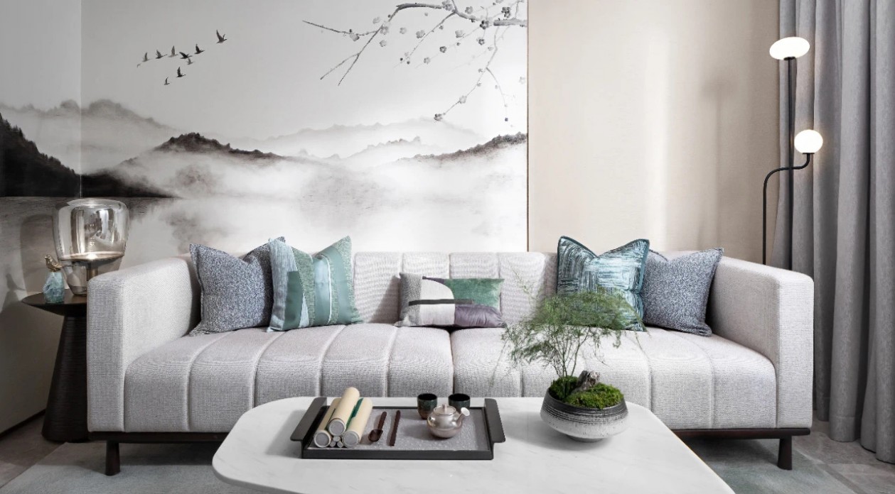 新中式风格家装设计室内装修效果图-客厅沙发